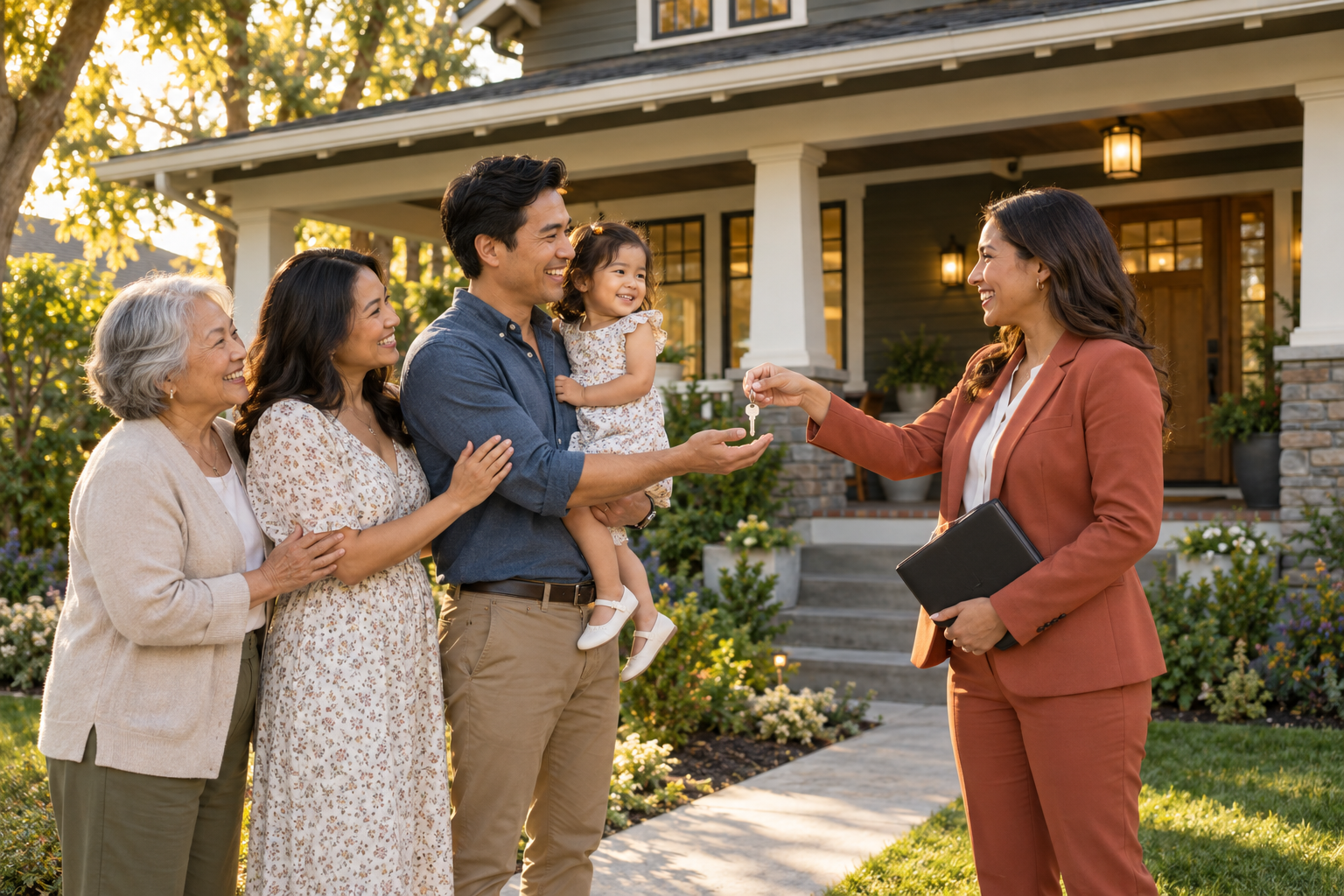 Family outside a new home